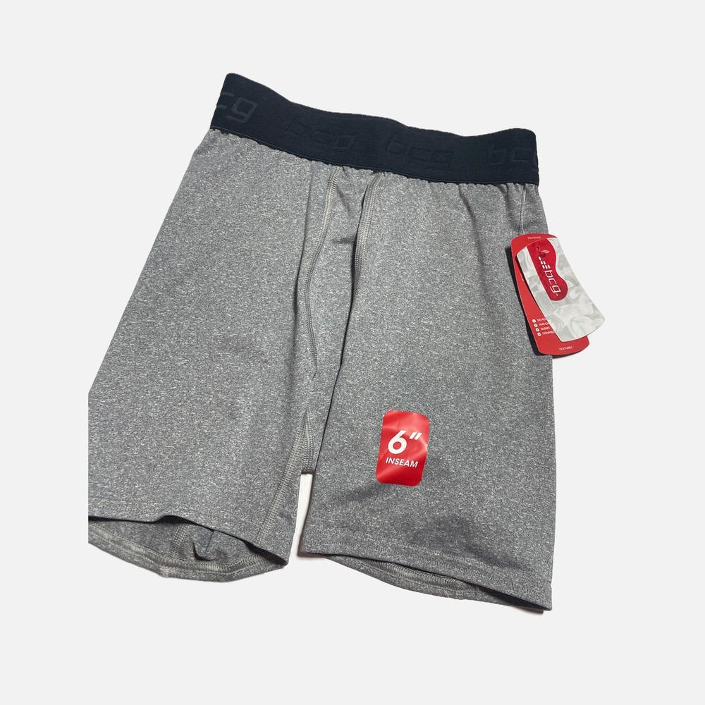 BCG Mens Training 6 Inch Solid Compression Brief Heather‎ Grey 155261 Size S NWT